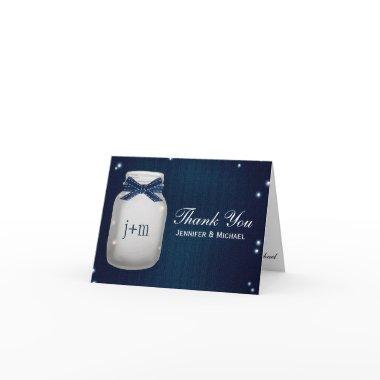 Navy Blue Mason Jar Fireflies Wedding Thank You