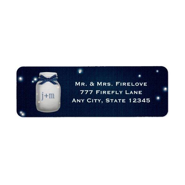 Navy Blue Mason Jar with Fireflies Return Address Label