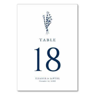 Navy Blue Minimalist Botanicals Wedding Table Number