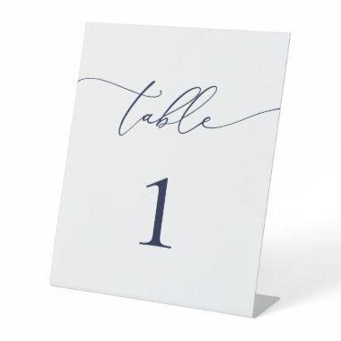 Navy Blue Minimalist Wedding Table Number Pedestal Sign