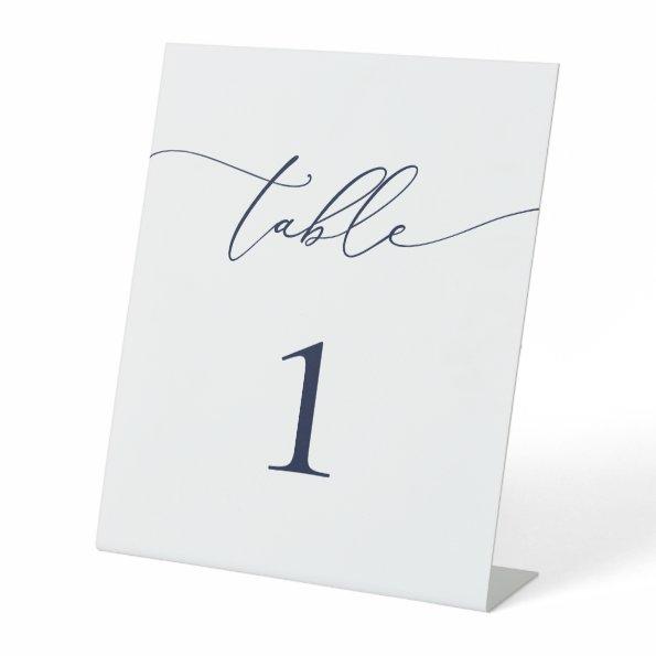 Navy Blue Minimalist Wedding Table Number Pedestal Sign