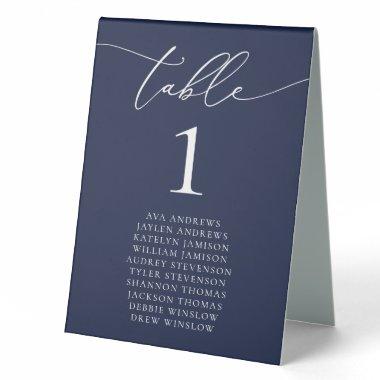 Navy Blue Minimalist Wedding Table Number Table Tent Sign