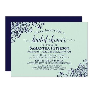 Navy Blue & Mint Green Elegant Lace Bridal Shower Invitations