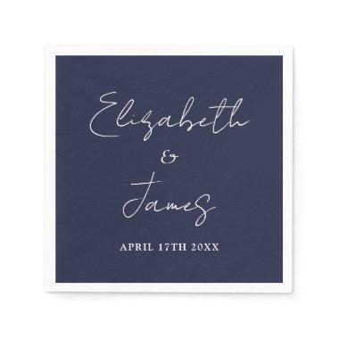 Navy Blue Modern Minimalist Script Wedding Napkins