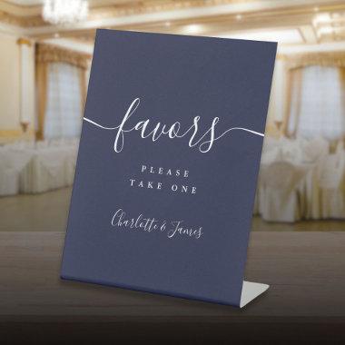Navy Blue Modern Script Wedding Favors Table Pedestal Sign