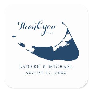 Navy Blue Nantucket Island Map Wedding Reception Square Sticker