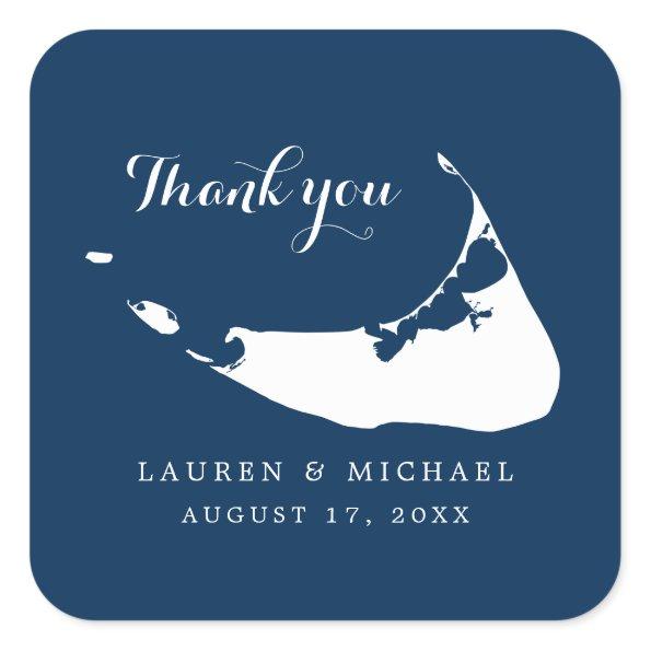 Navy Blue Nantucket Island Map Wedding Thank You Square Sticker
