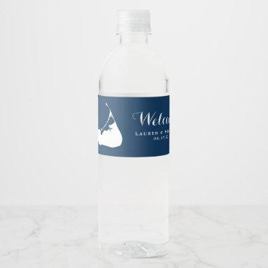 Navy Blue Nantucket Island Map Wedding Water Bottle Label