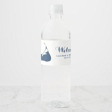 Navy Blue Nantucket Island Map Wedding Water Bottle Label