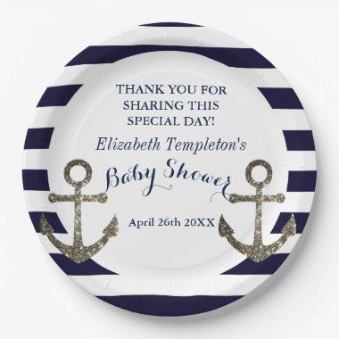 Navy Blue Nautical Anchor Baby Shower Paper Plates