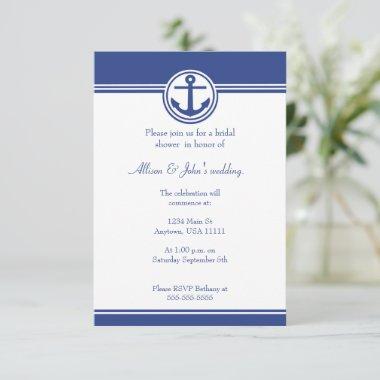 Navy Blue Nautical Anchor Bridal Shower Invitations