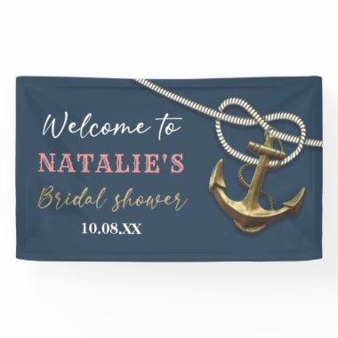 Navy Blue Nautical Gold Anchor Rope Bridal Shower Banner
