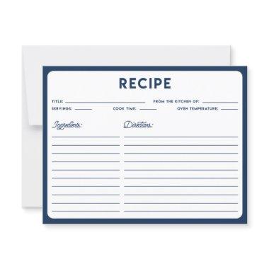 Navy Blue Nautical Modern Typography Recipe Invitations