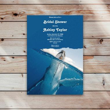 Navy Blue Nautical Ocean Whale Beach Bridal Shower Invitations