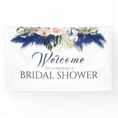 Navy Blue Pampas Grass Bridal Shower Welcome Banner
