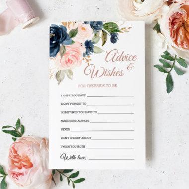 Navy Blue & Pink Flowers Wishes & Advice Card