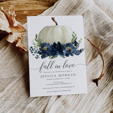 Navy Blue Pumpkin Fall in Love Bridal Shower Invitations