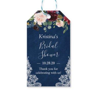 Navy Blue Red Blush Floral Lace Bridal Shower Gift Tags