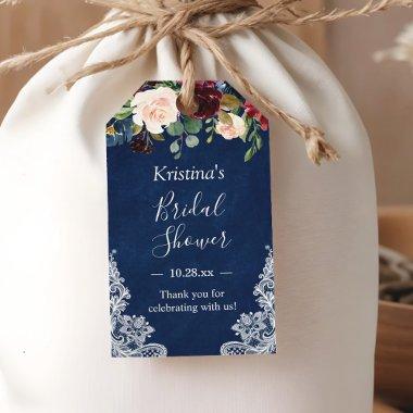 Navy Blue Red Blush Floral Lace  Gift Tags