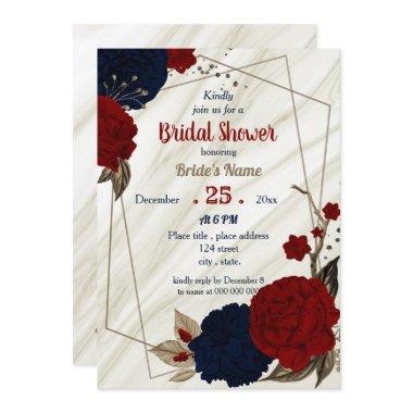 navy blue & red floral geometric bridal shower Invitations