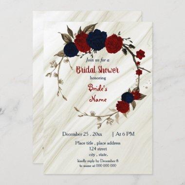 navy blue & red floral wreath bridal shower Invitations