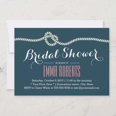 Navy Blue Rope Knot Nautical Bridal Shower Invitations