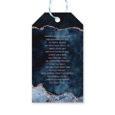 Navy Blue Rose Gold Agate Bridal Display Shower Gift Tags