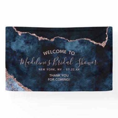 Navy Blue Rose Gold Agate Bridal Shower Welcome Banner