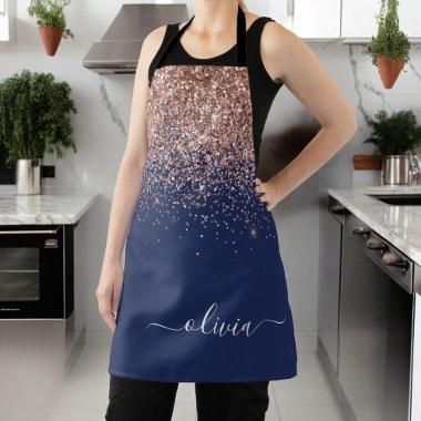Navy Blue Rose Gold Blush Pink Glitter Monogram Apron