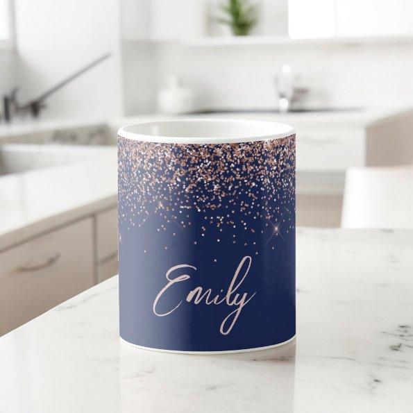 Navy Blue Rose Gold - Blush Pink Glitter Sparkle Coffee Mug