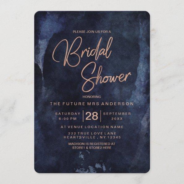 Navy Blue & Rose Gold Bridal Shower Invitations