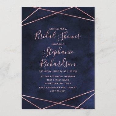 Navy Blue & Rose Gold Bridal Shower Invitations