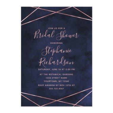 Navy Blue & Rose Gold Bridal Shower Invitations