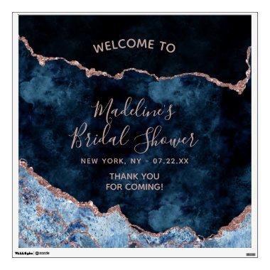 Navy Blue Rose Gold Bridal Shower Welcome Sign Wall Decal