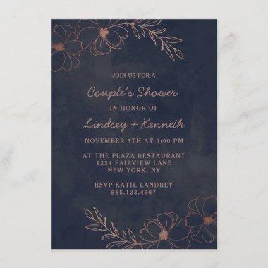 Navy Blue & Rose Gold Chic Couple's Wedding Shower Invitations