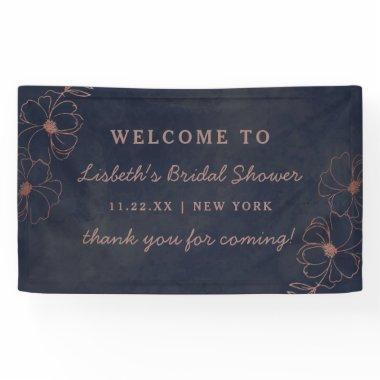 Navy Blue & Rose Gold Foil Bridal Shower Welcome Banner