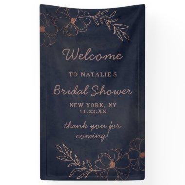 Navy Blue & Rose Gold Foil Bridal Shower Welcome Banner