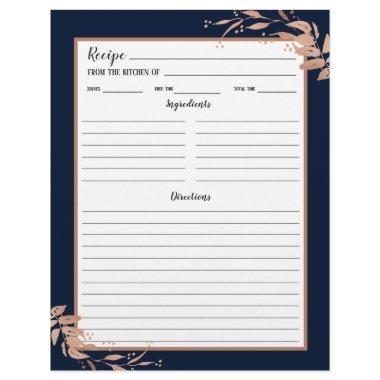 Navy Blue Rose Gold Foliage Recipe Binder Page