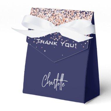 Navy blue rose gold glitter name thank you favor boxes