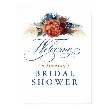 Navy Blue Rust Terracotta Bridal Shower Welcome Poster