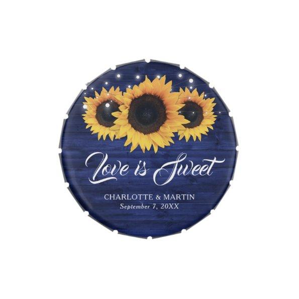 Navy Blue Rustic Sunflower Wedding Love Is Sweet Candy Tin