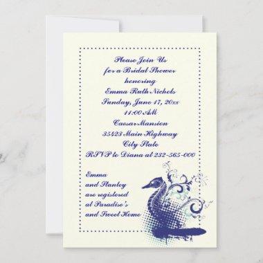 Navy blue seahorse on ivory wedding bridal shower Invitations