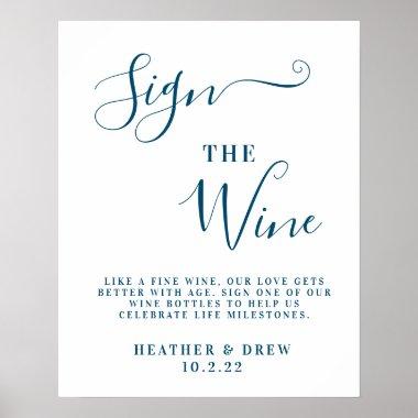 Navy Blue Sign Wine Milestone Guestbook Wedding