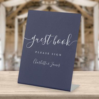 Navy Blue Signature Script Guest Book Pedestal Sig Pedestal Sign