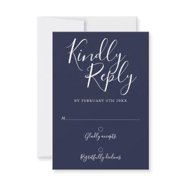 Navy Blue Signature Script Modern RSVP Card