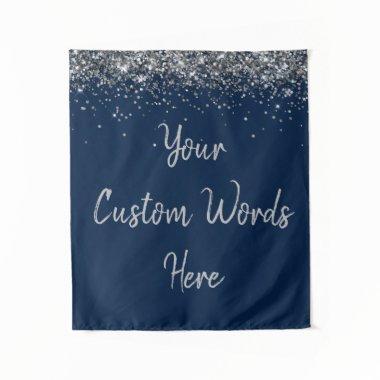 Navy Blue Silver Birthday Party Photo Booth Prop Tapestry