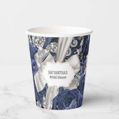 Navy blue silver butterfly glitter fantasy chic paper cups