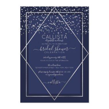 Navy Blue Silver Confetti Border