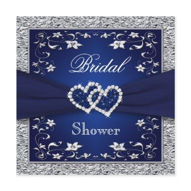 Navy Blue, Silver Floral, Hearts