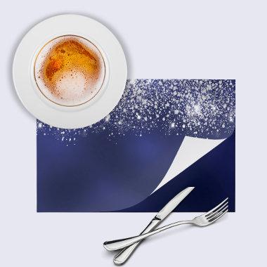 Navy blue silver glitter dust party paper placemat